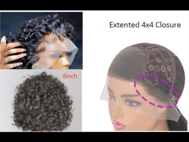 CURLY SUE SHORT SLICK BACK WATER WAVE EXTENDED 4X4 CLOSURE LACE WIG